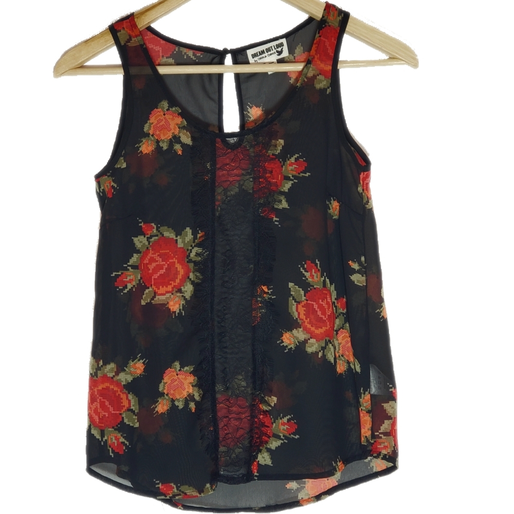 Selena Gomez sheer floral top lace center keyhole